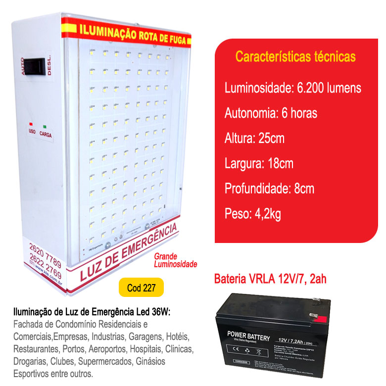 Luz de Emergência Led 36W